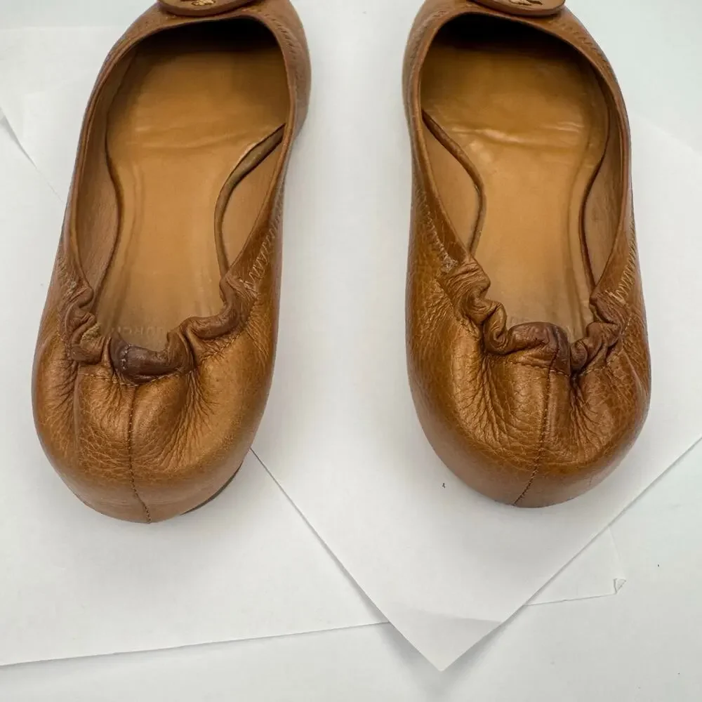 Tory Burch Minnie Travel Brown Soft Leather Lightweight Ballet Flats Shoes Sz 7M